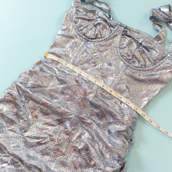 Lioness Senorita Metallic Silver Blue Ruched Underwire Cup Mini Dress Size Small - Picture 7 of 9